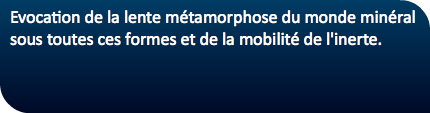 Evocation de la lente métamorphose du monde minéral sous toutes ces formes et de la mobilité de l'inerte. 